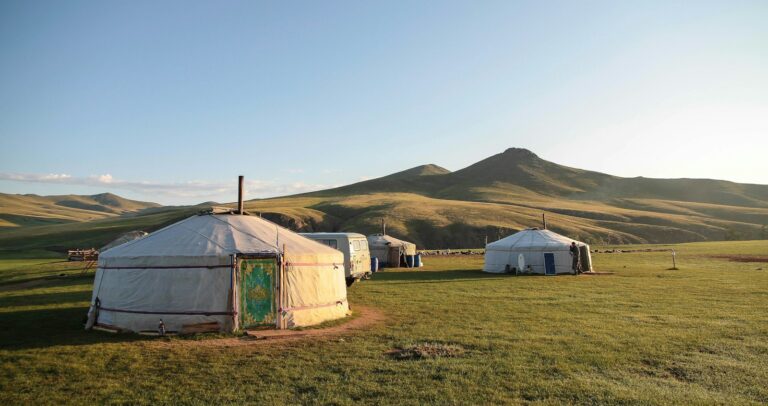 Yurts at sunrise